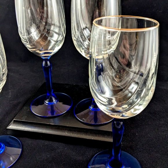Lenox Dining Vintage Lenox Wine Glasses 4 Cobalt Blue Stem Clear